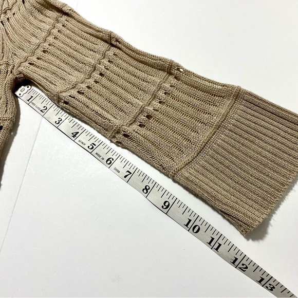 Tan Open-Style Crochet Cardigan Sz Large Open Knit Lightweight Layering - Picture 10 of 10
